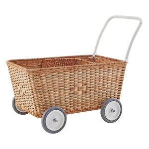 Poussette de poupée artisanale en osier avec roues, jouet de simulation pour enfant, chariot de bébé en rotin naturel, panier de nurserie, cadeau OEM ODM - Product Image 3