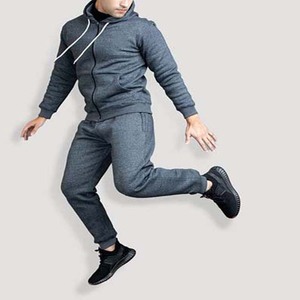 Survêtement gris à capuche pour homme, fermeture éclair intégrale, coupe décontractée, avec poches latérales, vêtement d'automne, 100% coton, couleur unie - Product Image 5