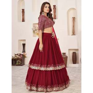 <b>Red</b> <b>Sequins</b> Georgette Wedding Lehenga Choli for Women - Product Image 6