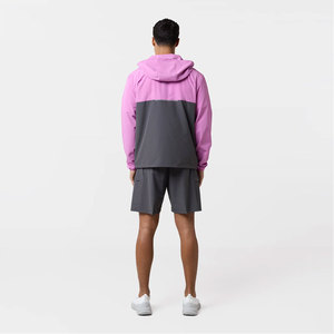 Conjunto Deportivo Cortavientos con Capucha para Hombre, Diseño Color Block, Secado Rápido, Pantalones Cortos Deportivos de Poliéster, Manga Larga, Ropa de Primavera - Product Image 6
