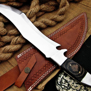 Cuchillo de caza hecho a mano de acero D2 con mango de micarta negro y marrón, hoja fija pulida, cuchillo para acampar al aire libre, funda de cuero marrón - Product Image 3