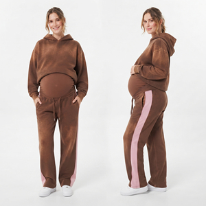 Ensemble de survêtement de maternité pour femme, style streetwear à capuche, extensible dans quatre directions, avec pantalon de jogging de grossesse, effet vintage et délavé à l'acide, pour l'hiver - Product Image 6
