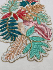 Bohemian Handmade Fabric Table Runner Irregular Shape Beaded Leaf Design <b>Mats</b> & Pads - Product Image 5