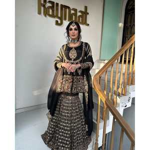 DESIGNER GEORGETTE FIL SEQUENCE TRAVAIL TOP SHARARA AVEC DUPATTA NOIR - Product Image 1