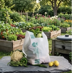 Sacs de courses compostables sans plastique à découpe en W, sacs d'emballage de détail écologiques, sacs de magasin sans plastique - Product Image 2