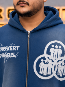 Sweat à capuche zippé bleu pour homme Rexfit Sports, en molleton French Terry, style streetwear, avec logo frontal et patchs sur les manches, fermeture éclair. - Product Image 6