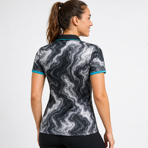 Custom Black <b>White</b> Marble Swirl <b>Womens</b> <b>Polo</b> <b>Shirt</b> Quick Dry Breathable Short Sleeve Performance Golf Tennis Uniform WPS-0792 - Product Image 4