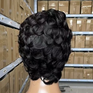12A Pixie Cut Human Hair Wig Loose <strong>Wave</strong> Machine Made Full <strong>Cap</strong> Natural Color for Women Daily Use - Product Image 3