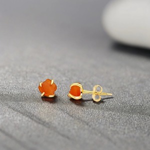 5-7mm Genuine Carnelian Gemstone <b>Stud</b> Earrings Classic 925 Sterling <b>Silver</b> Jewelry Gold Plating Handmade July Birthstone Gift - Product Image 4
