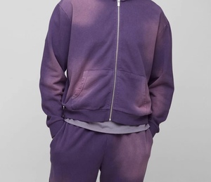 Unisex Purple Dip Dye Hooded Tracksuit Full <b>Sleeve</b> Casual Autumn Wear 100% Cotton Gradient Color <b>Sweatshirt</b> Pants Regular Fit - Product Image 3
