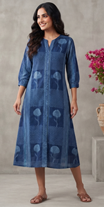 Vestido Bohemio Casual Largo hasta el Suelo, 100% Algodón Ecológico, Estampado a Mano Indio, Cintura Natural, Venta al por Mayor para Mujer - Product Image 2