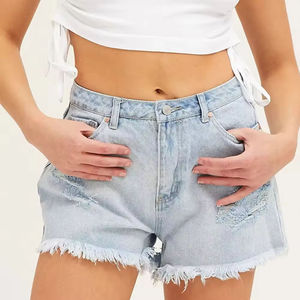 Shorts en jean décontractés pour femmes, style moderne, pour l'été, shorts en jean élégants pour femmes, finition délavée, vêtements décontractés pour l'été - Product Image 5
