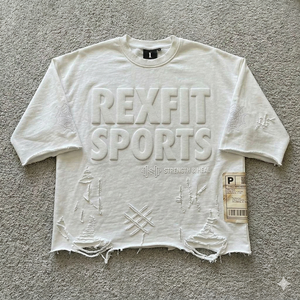 Camiseta Deportiva Rexfit de Gran Tamaño, Lisa, para Impresión Personalizada, Estilo Vintage, Lavado Ácido, Desgastada, Estilo Urbano, con Logotipo Rexfit Personalizado - Product Image 3