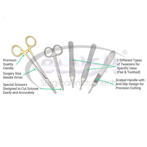 Surgical Grade Surgery <b>Kits</b> 5 Pieces German Stainless Steel Scissor Tweezer <b>suture</b> practice <b>kit</b> With Case By Blush Surgical - Product Image 3