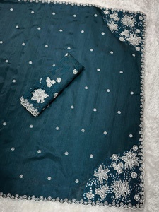 Sari de algodón Tusser con bordado de hilo y diseño calado, blusa a juego, elegante vestimenta tradicional para mujer, Tusser premium. - Product Image 1
