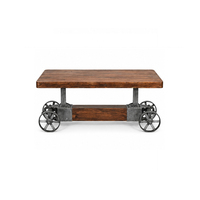 Mesa de Comedor Estilo Rústico Industrial Vintage con Acabado Antiguo, Base Plegable de Hierro Fundido Resistente y Tablero de Madera de Mango para Hotel o Casa de Campo