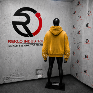 เสื้อฮู้ดซิปแต่งคริสตัลสีทองสไตล์วินเทจทรงโอเวอร์ไซส์  ตกแต่งด้วยคริสตัลและลายปักแบบสตรีทแวร์ - Product Image 4