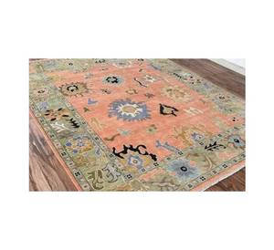 Alfombra de lana hecha a mano | Alfombra oriental naranja quemada con diseño geométrico floral, decoración tradicional para sala de estar y dormitorio - Product Image 3