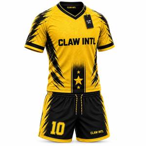 ชุดฟุตบอลชาย CLAW INTL สีเหลืองดำ คอวี แขนยาว ระบายอากาศได้ดี ผลิตจากโพลีเอสเตอร์ สำหรับวัยรุ่น สามารถสั่งทำชื่อทีมได้ - Product Image 3