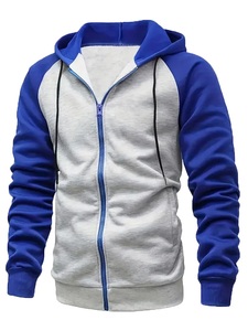 Sudadera con Capucha y Cierre de Cremallera para Hombre, Azul y Negro, Manga Raglán, Casual, Transpirable, Corte Regular, para Otoño - Product Image 3
