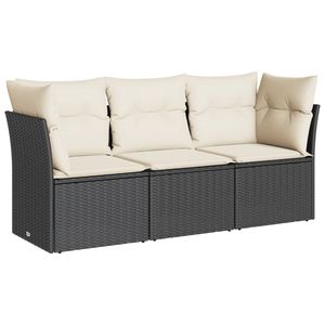 Conjunto de Sofá de Jardín de Ratán PE Negro y Crema con Acero con Recubrimiento en Polvo, Muebles Elegantes para Exteriores - Product Image 2