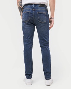 Jeans de Hombre Slim Fit, Azul Oscuro, Elásticos, Cintura Media, Estilo Limpio, Pierna Ajustada, Casual Elegante, Versátiles, Jeans de Moda Masculina - Product Image 2
