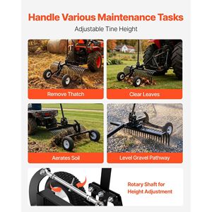 Rastrello Paesaggistico Trainabile Regolabile in Altezza da 48 Pollici con 24 Denti in Acciaio Resistente per ATV, Tosaerba e Trattori - Rastrello per Erba e Roccia - Product Image 4