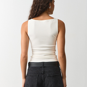 Camiseta Deportiva de Tirantes Cortos para Mujer, Ligera, Transpirable, de Verano, con Logotipo Personalizado, de Algodón de Alta Calidad, Acanalada, Ajustada, Lisa - Product Image 2