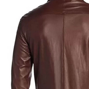 Men's Solid Brown PU Leather Long Sleeve Casual <b>Shirt</b> Turn-down Collar Full Length Autumn Wear - Product Image 2