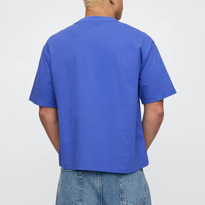 เสื้อยืดสีน้ำเงินคอกลมทรงหลวมสำหรับผู้ชาย ขนาดใหญ่พิเศษ หนัก 300 กรัม ผลิตตามสั่ง ขายส่ง - Product Image 2