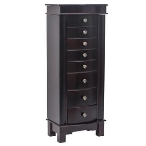 Armadio Portagioie Marrone con 8 Cassetti, 16 Ganci per Collane, 2 Ante Laterali a Battente, Specchio Incluso, Organizzatore per Gioielli - Product Image 4