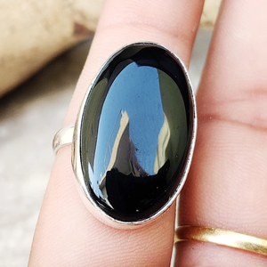<b>Large</b> Oval Black Onyx Gemstone <b>Ring</b> 925 Silver Bold Statement Jewelry - Product Image 2