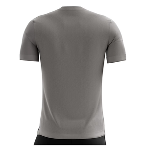 Maillot de football gris et blanc rayé pour homme, col rond, manches courtes, en polyester respirant, imprimé par sublimation, coupe classique - Product Image 4