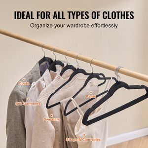 Lot de 50 cintres en velours noir, capacité de charge de 11 lb, crochet pivotant à 360 degrés, design ultra-fin 0,2, antidérapant - Product Image 6