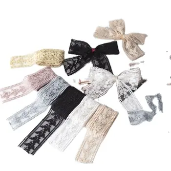Colorido malla pequeño código de barras arco sombreros accesorios de ropa DIY decorativo leche seda bordado encaje
