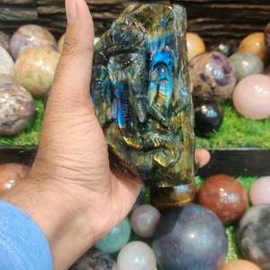 Sculpture en pierre de cristal polie de forme libre, spécimen minéral naturel brut, décoration d'intérieur, Ganesha Labradonite - Product Image 4