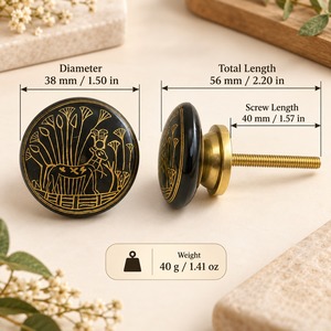 SHUBHAM Perilla de Cerámica Redonda con Diseño Animal Negro y Dorado para Gabinetes, Cajones, Armarios y Muebles - Product Image 6