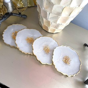 Three Tiered <b>Resin</b> Cake Stand Tray Irregular Shape Gold Trim Reusable Dishwasher Safe Hand Wash Only HASAN CRAFT - Product Image 3