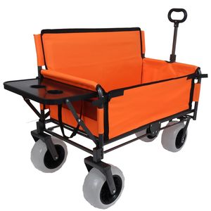 Carrello Pieghevole 3-in-1 Arancione con Sedile e Tavolino Posteriore, Capacità 227 kg, Pneumatici da Spiaggia 9"x4" per Campeggio - Product Image 1