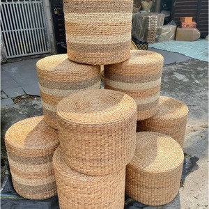 Handwoven Waterhyacinth Round Bohemian Plant Fiber Pouf Ottoman Natural Woven Floor Cushion Seat Stool - Product Image 1