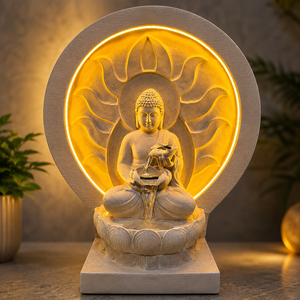 Fuente de Agua de Buda de Lujo para Jardín |   Estatua de Buda Independiente de FRP de 3 Pies con Iluminación LED y Cascada |   Fuente de Meditación Zen - Product Image 1