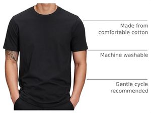 T-shirt en coton noir uni pour homme, manches courtes, col rond, coupe classique, jersey décontracté, lavable en machine - Product Image 4
