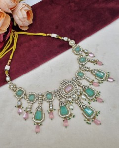 Handcrafted Radiant Cut Stone Designer <b>Necklace</b> With Earrings And Mangtika For Women Traditional Ethic Wear Jewellery Collection - Product Image 2