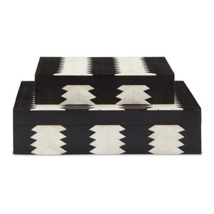 Caja de Joyería Rectangular Hecha a Mano en India, de Resina Negra y Blanca y MDF, con Tapa de Madera, Estilo Americano, Ligera y Moderna - Product Image 2