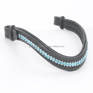 Banda para cejas de caballo de cuero acolchado negro con cristales redondos diamante mega Bling cadena brida para cejas para caballos - Product Image 4
