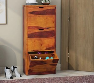 Custom Solid Wood 3-Drawer Shoe Cabinet | Fold-Out Hallway Shoe Rack | Jodhpur Furniture Manufacturer - Product Image 5