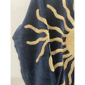 Hand Embroidered <b>Velvet</b> <b>Jacket</b> <b>Women</b> Mandarin Collar Full Sleeve Geometric Sun Pattern Open Front Coat Autumn - Product Image 2
