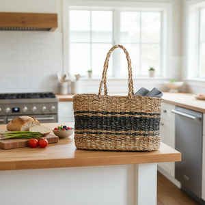 Handwoven Seagrass <b>Basket</b> with Handle Natural Woven <b>Storage</b> Tote <b>Basket</b> for Shopping Beach and Home Use - Product Image 4