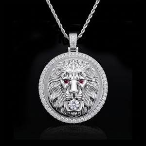 Pendentif Médaillon Lion Sertie de Diamants, Tête de Lion avec Yeux et Bouche en Diamants Naturels, Collier Style Hip Hop Unisexe - Product Image 4