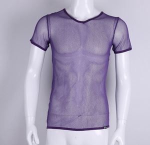 Camiseta sin mangas de malla transparente 100% algodón para hombre con logo frontal y serigrafía - Product Image 1